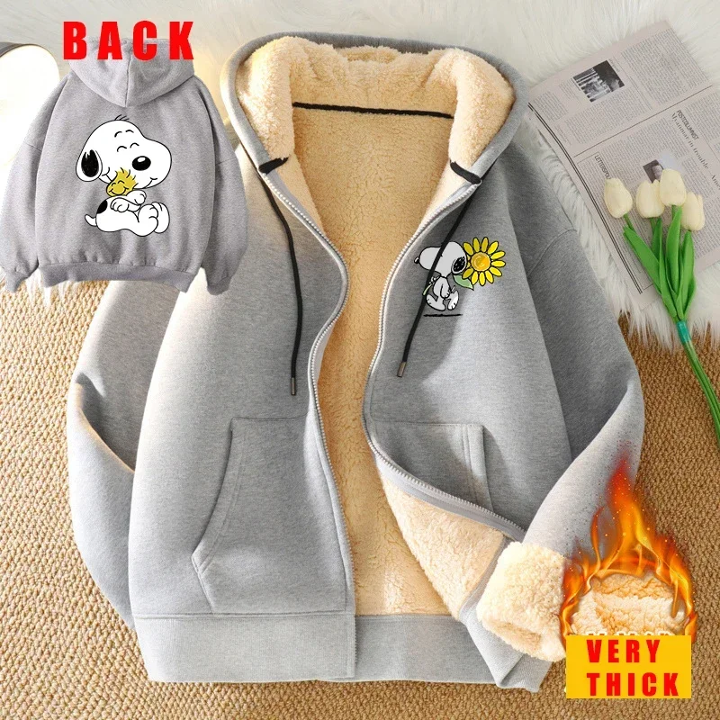 Snoopy Sweatshirts Anime Berber Fleece Sweater Fashion Cartoon Hooded Sportswear Coat New Woman Cardigan Warm Jacket Xmas Gift