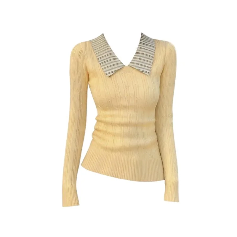 Dopamine Lapel Long-sleeved Knitted Sweater Women's 2026 Slim-fit Inner Sweater Bottoming Top