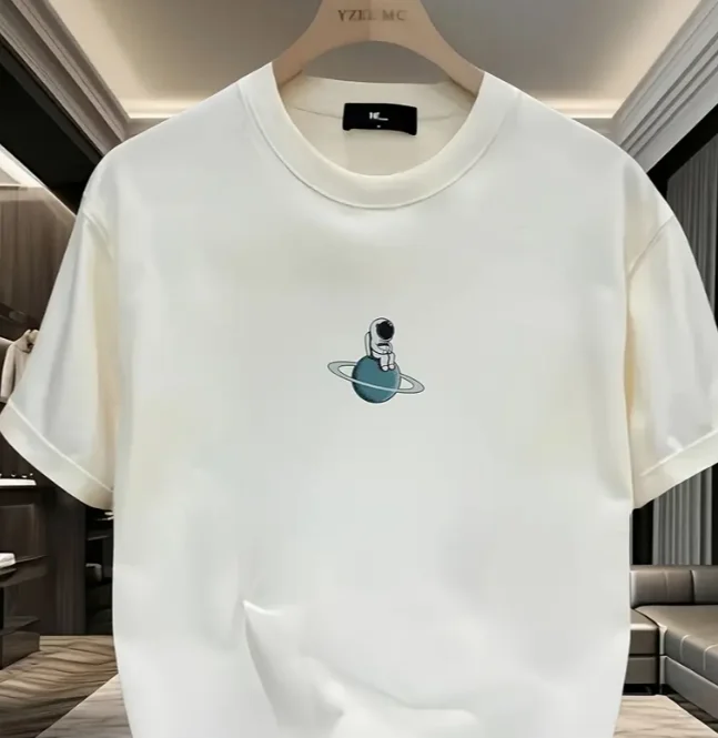 Men Solar System Planet Print T-shirt Casual Round Neck Short Sleeve Summer Tee Astronomy Theme Breathable Top Casual Wear