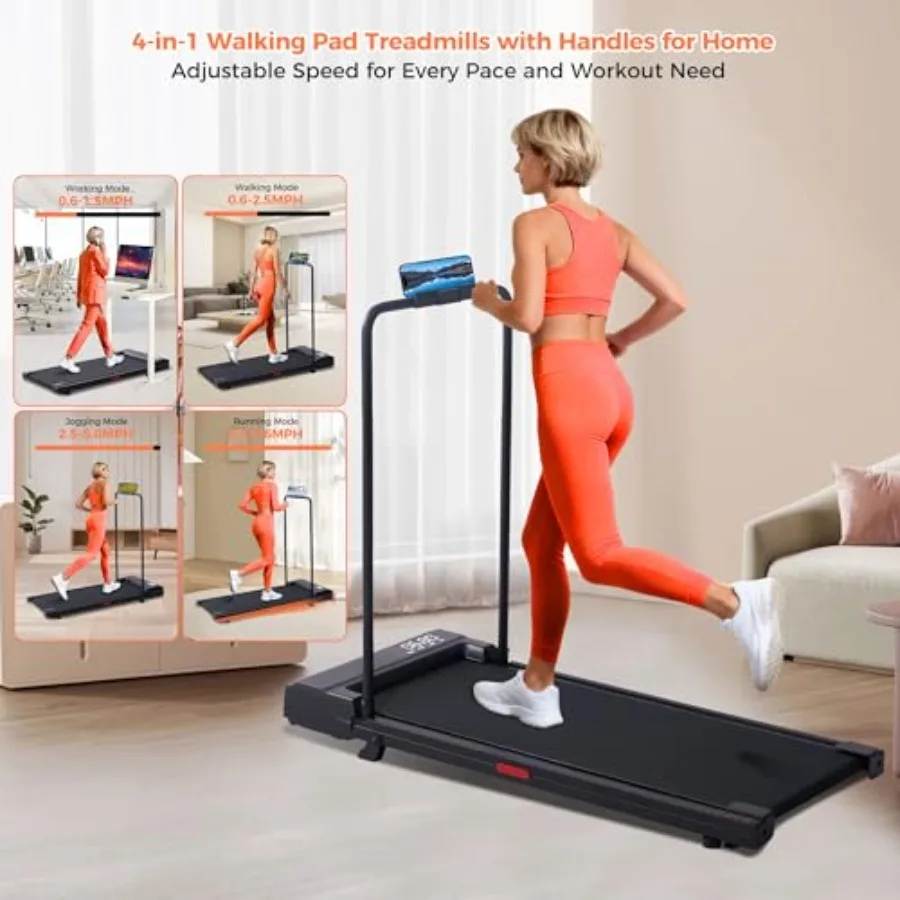 Under desk walking pad treadmill for home use foldable portable design with handle bar 3.0HP motor speed range 0.6-7.6MPH max l