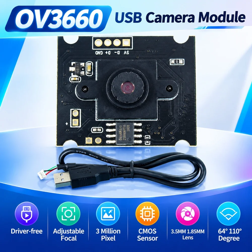 OV3660 USB Camera Module Driver-free Adjustable Focal 3 Million Pixel CMOS Sensor 3.5MM 1.85MM Lens 64 110 Degree