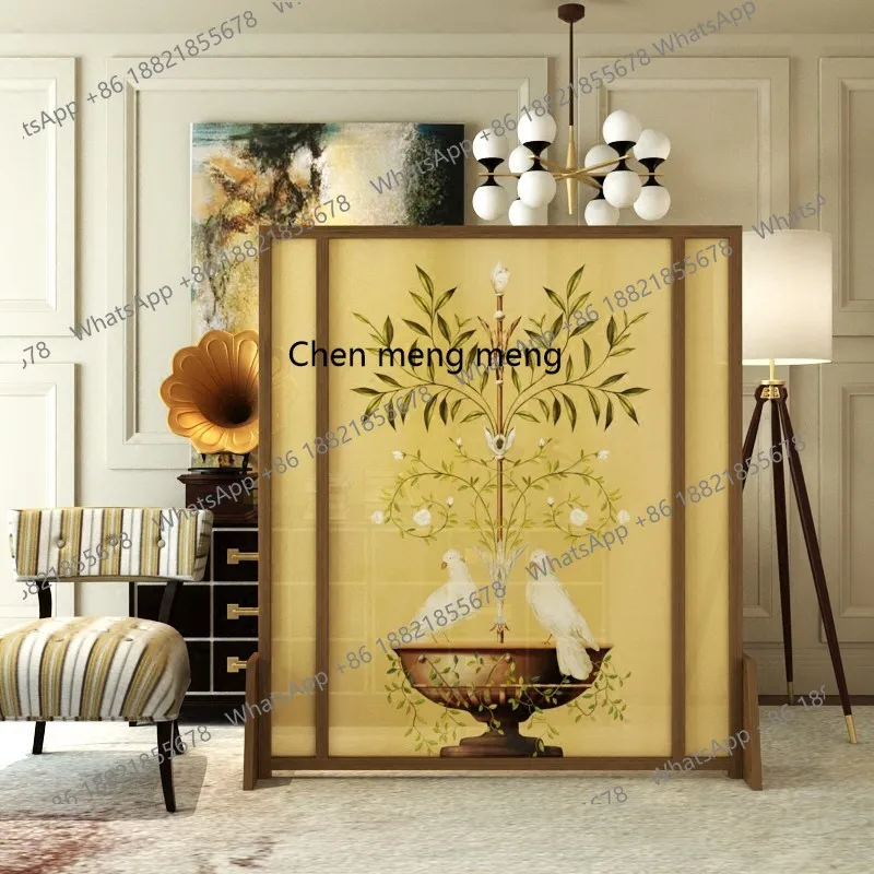 Screen partition living room hotel office, semi-transparent solid wood entrance mobile seat screen decoration