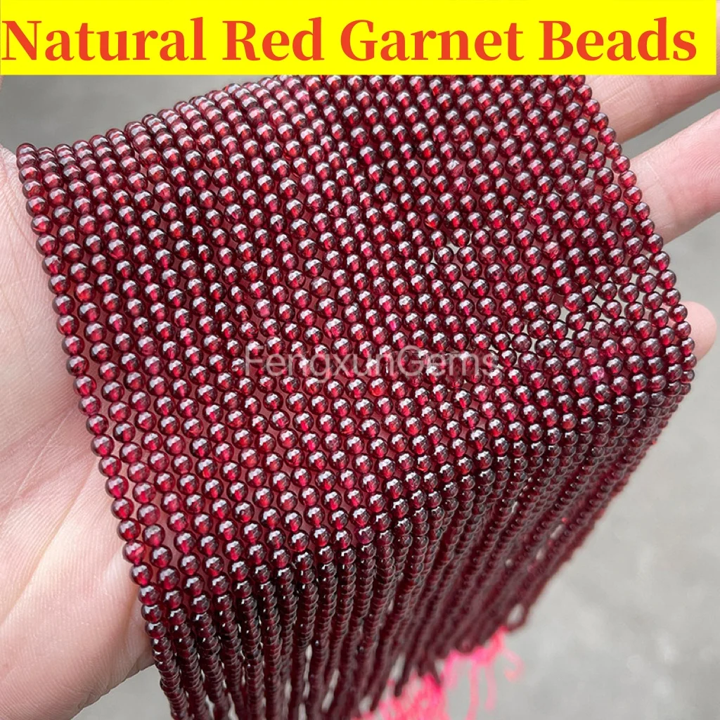 Cuentas de granate rojo de piedra Natural de 2 ~ 2,2mm de alta calidad, cuentas espaciadoras redondas sueltas para fabricación de joyería, accesorios para pulseras y collares DIY