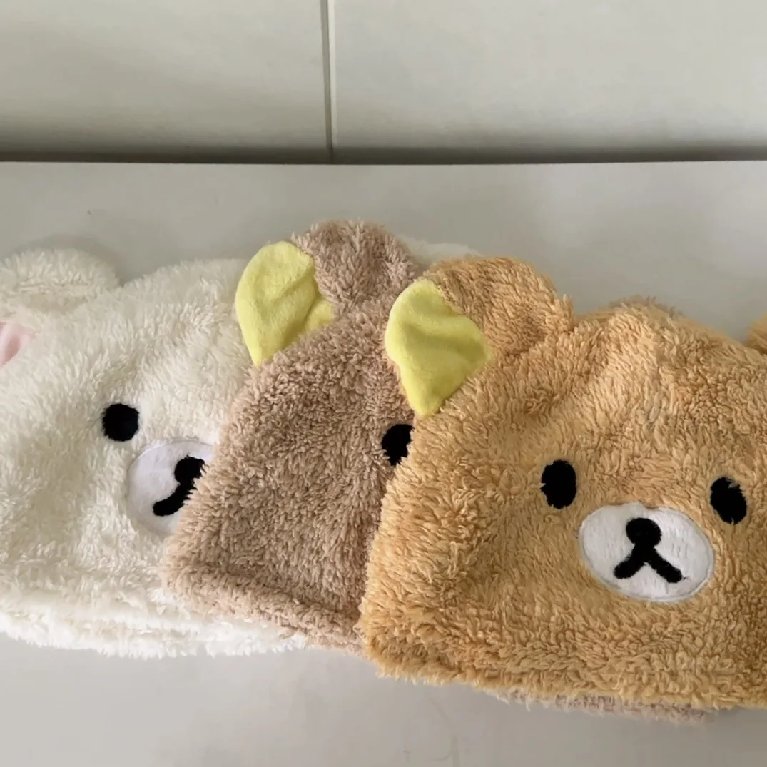 Rilakkumas pluszowa czapka niedźwiedź zimowy czapka utrzymująca ciepło kreskówka dorosłych dzieci słodkie jagnięce M (56-58cm)