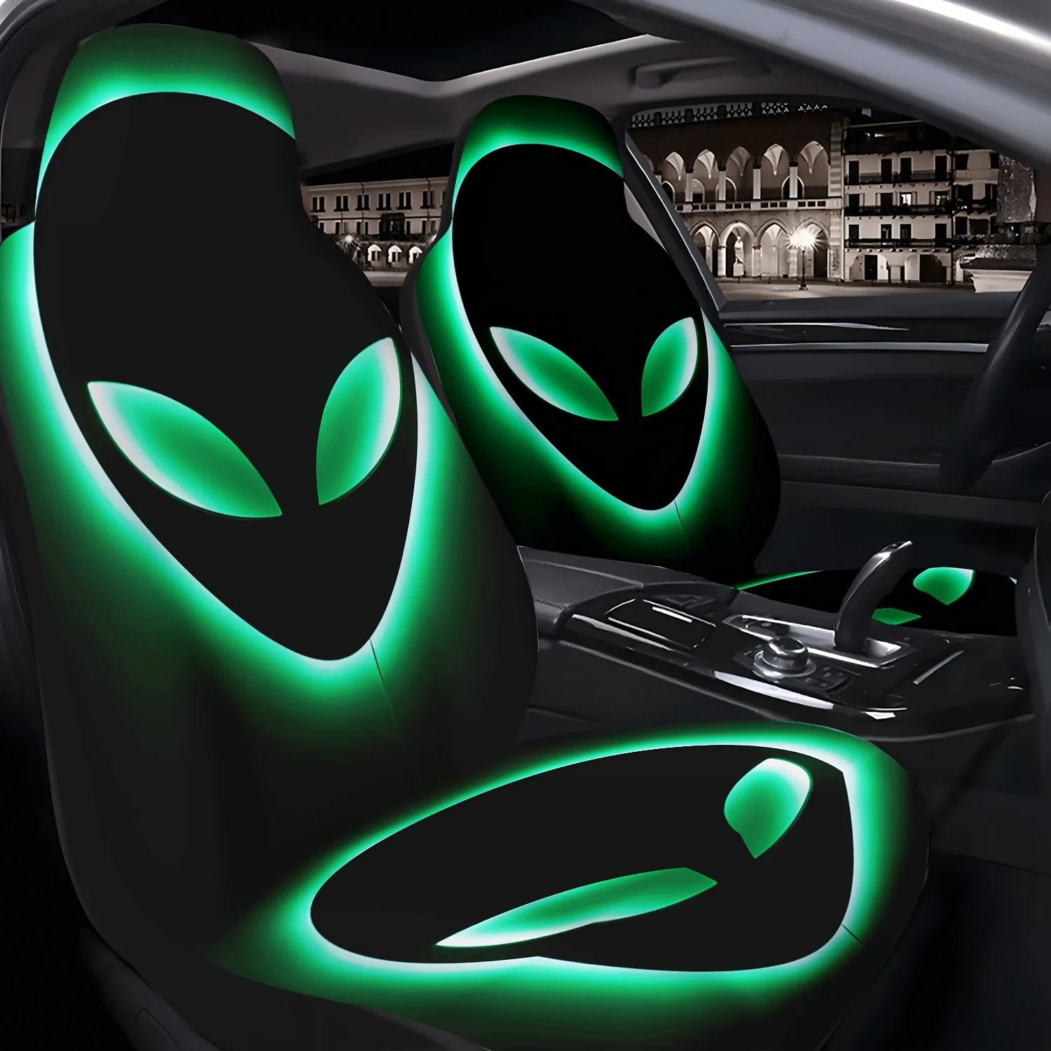 2pcs Alien-Themed Car Seat Covers With Cute Extraterrestrial Characters (Aliens) - Fit For Cars, Trucks, Vans, SUVs, Sedans - Ma