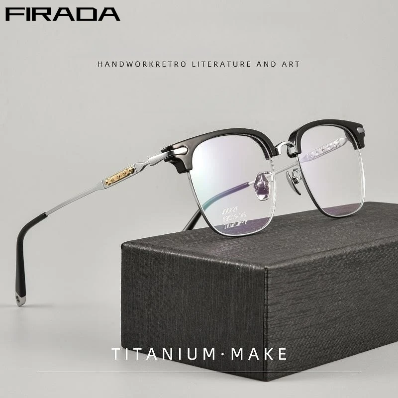 

FIRADA Fashion Glasses Women's 2023 Vintage Business Pure Titanium Eyewear Luxury Prescription Eyeglasses Frame For Men J0062T