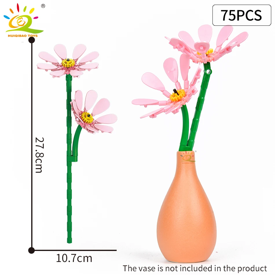 HUIQIBAO DIY Bouquet Building Blocks Rose Sunflower Tulip MOC Friend Flower Bricks Collection Toys for Children Adult Decoration