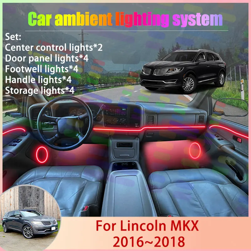 Para Lincoln MKX 2016~2018 2017 U50 MK2 2/24 en 1 Lámpara de Luz Ambiental para Coche RGB, Conjunto de Luces Ambientales, Accesorios para Automóvil