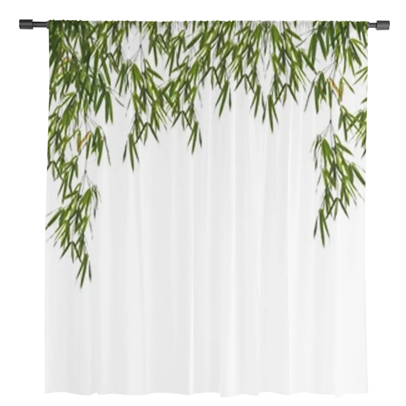 Bamboo Leaves On White Background Sheer Curtains Bedroom Voile Curtain Living Room Window Sheer Curtains Kitchen Tulle Drapes