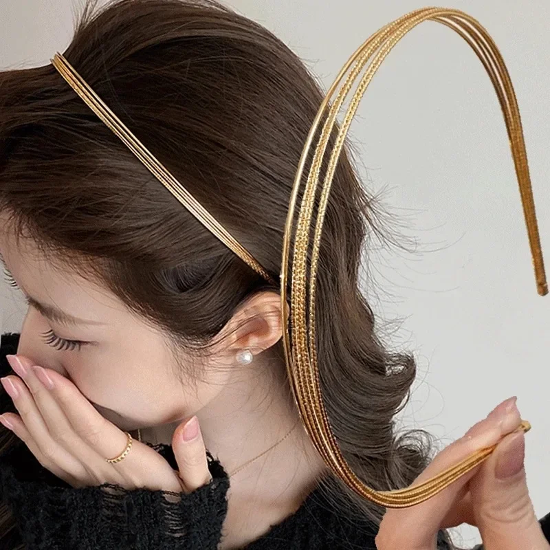 

New Thin Gold Color Headbands Women Multilayer Alloy Hair Hoop Double Root Metal Hair Bands Hair Accessories Smooth Head Hoop