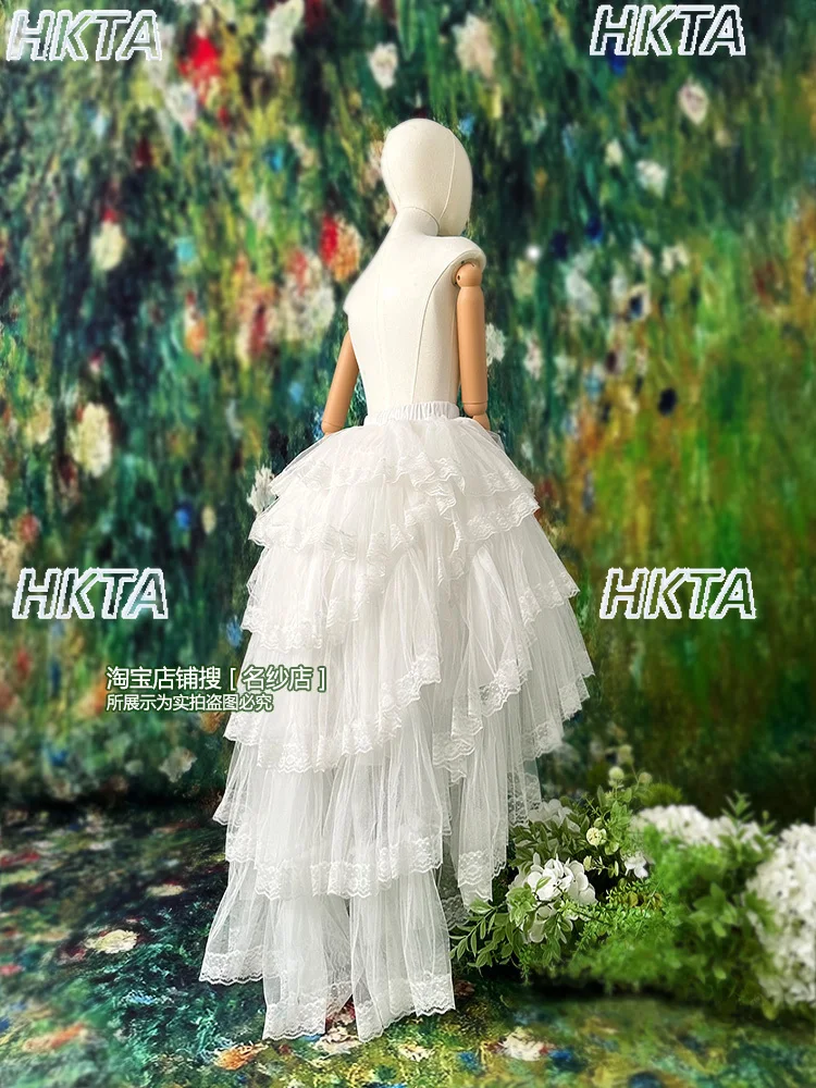 Gotycka słodka jednolita sukienka księżniczki, puszysta spódnica Lolita, damska lekka kwiatowa suknia ślubna, urodzinowa, koronkowa biała spódnica z trenem dla kobiet