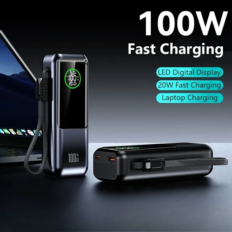 20000mAh Power Bank 100W Type C Cable Ultra Fast Portable Charger for Laptop High Speed BackUp Battery for Xiaomi Samsung