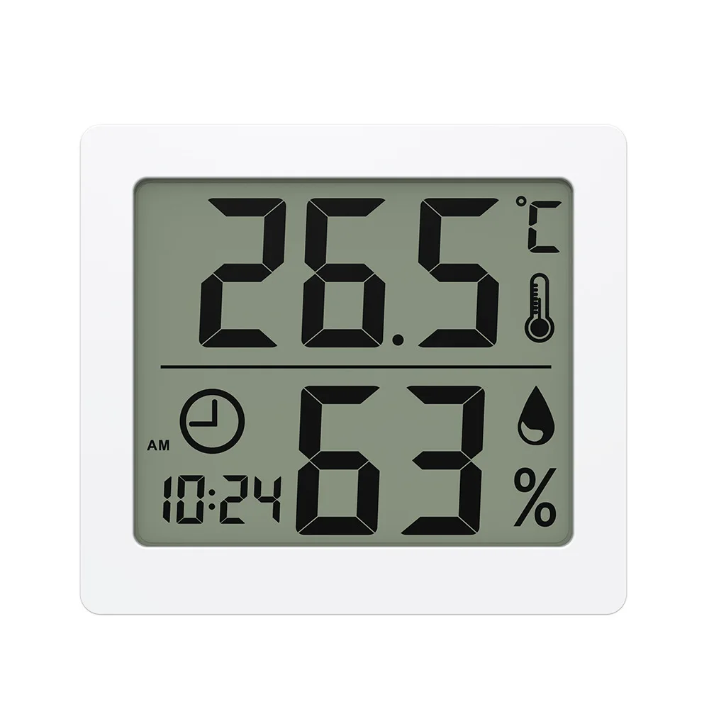 Large Thermometer Indoor Temperature Humidity Sensor with Clock Ultra-Thin 12.8mm Magnetic Wall Mount/Stand/Stick Home Appliance