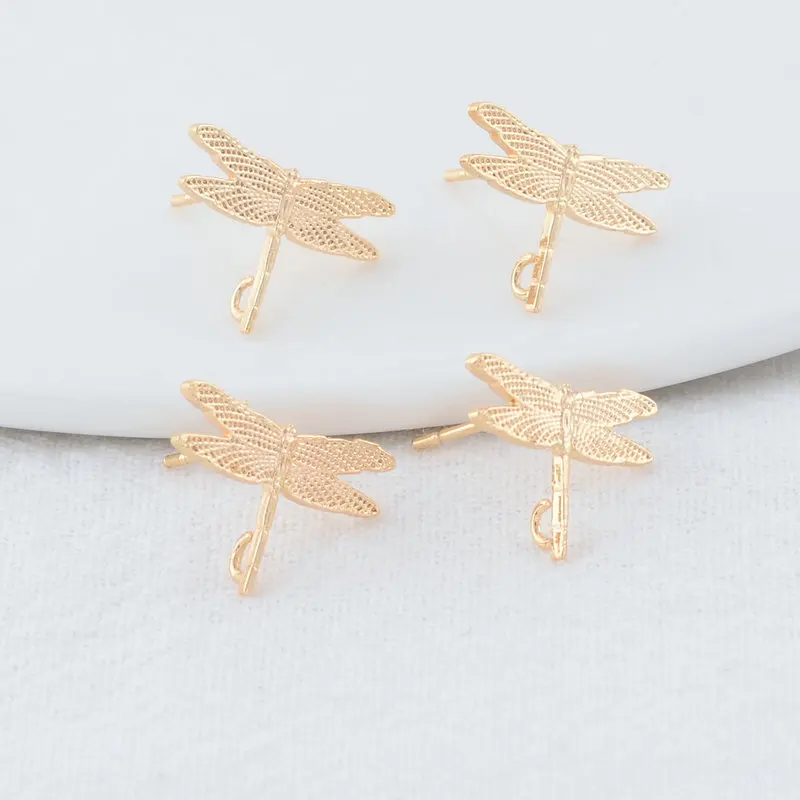 11.5*16MM 14K Gold Color Plated Brass Dragonfly Stud Earrings High Quality Diy DIY Jewelry Making Finding Accessories