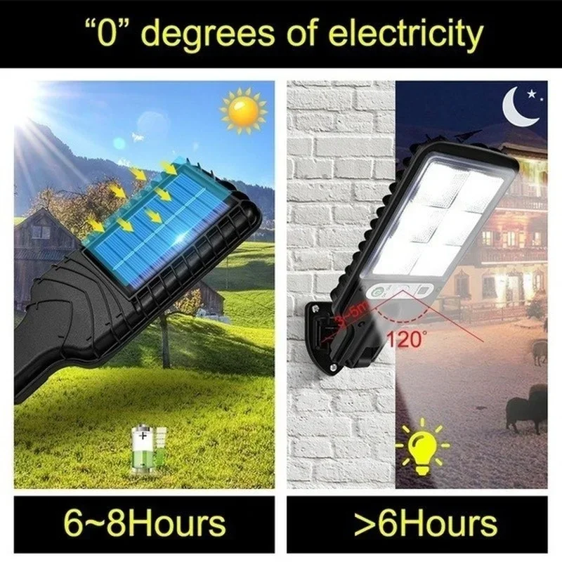 Lampadaires solaires extérieurs, lampe solaire avec 3 modes d'éclairage, détecteur de mouvement étanche, éclairage de sécurité pour jardin, chemin et cour