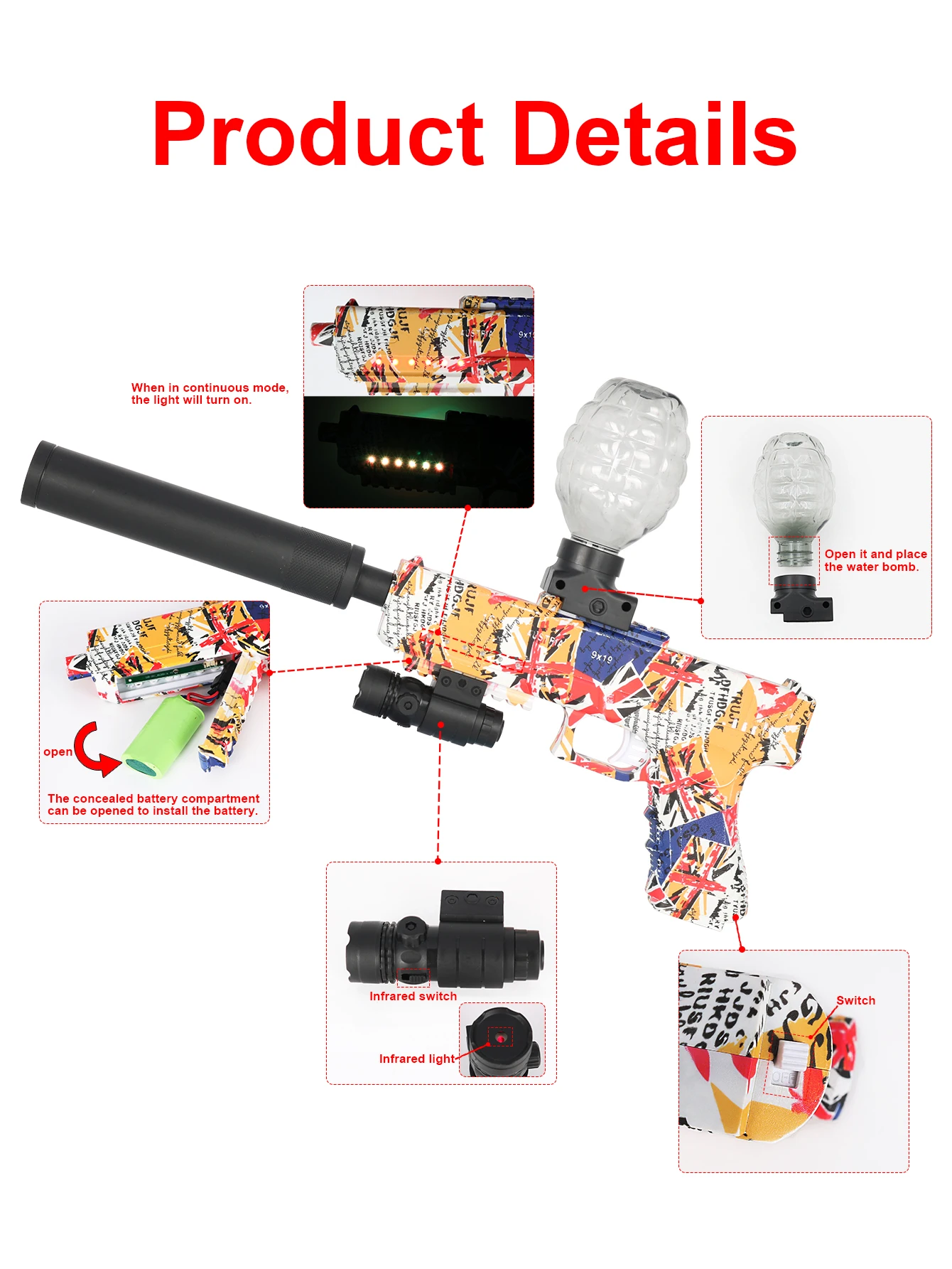 Electric Gel Ball Blaster Gun , Rechargeable Speed Continuous Firing, Suitable for Outdoor Shooting Games (Bullets Excluded)