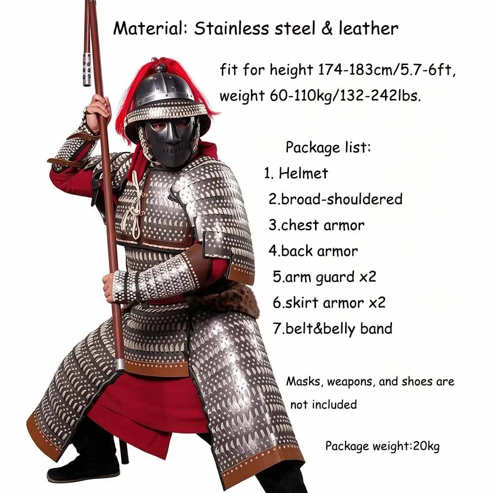 20KG Real Steel Chinese Song Dynasty Scale Armor Set with Helmet Male Full Body Ancient Warrior Armor for Cosplay For Men