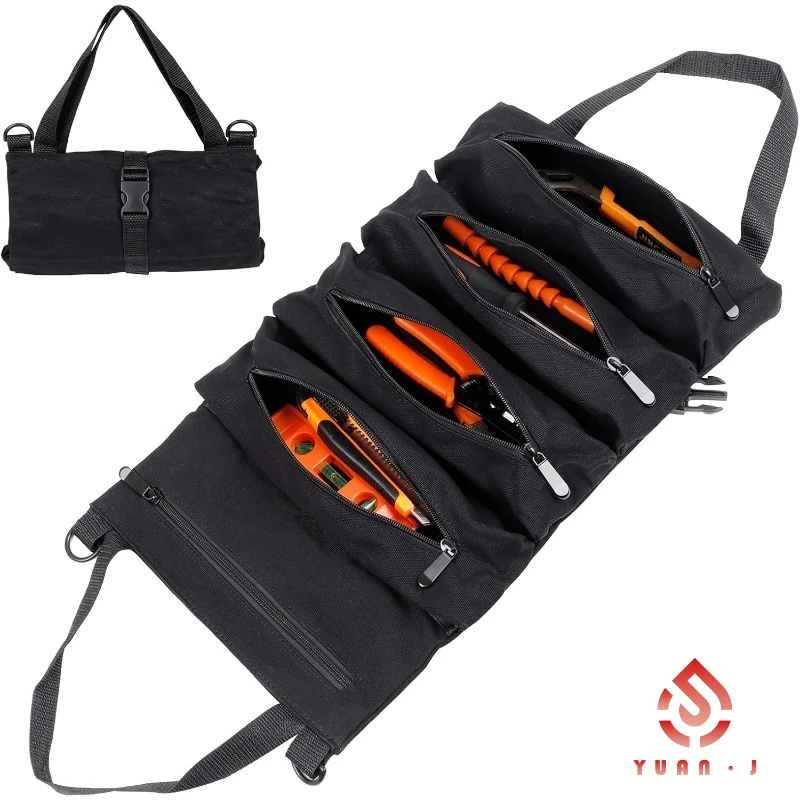 YUANJ Tool Roll Multi-Purpose Roll Up Tool Bag Wrench Roll Canvas Tool Organizer Bucket Car First Aid Kit Wrap Roll Storage Case