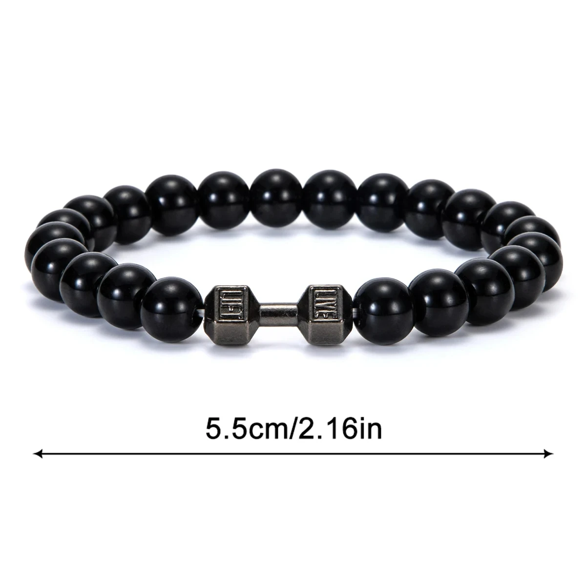 2pcs/Set Natural Stone Dumbbell Beaded Bracelet Black Beads Fitness Fit Life Prayer Bracelets Bangles Barbell Men Jewelry