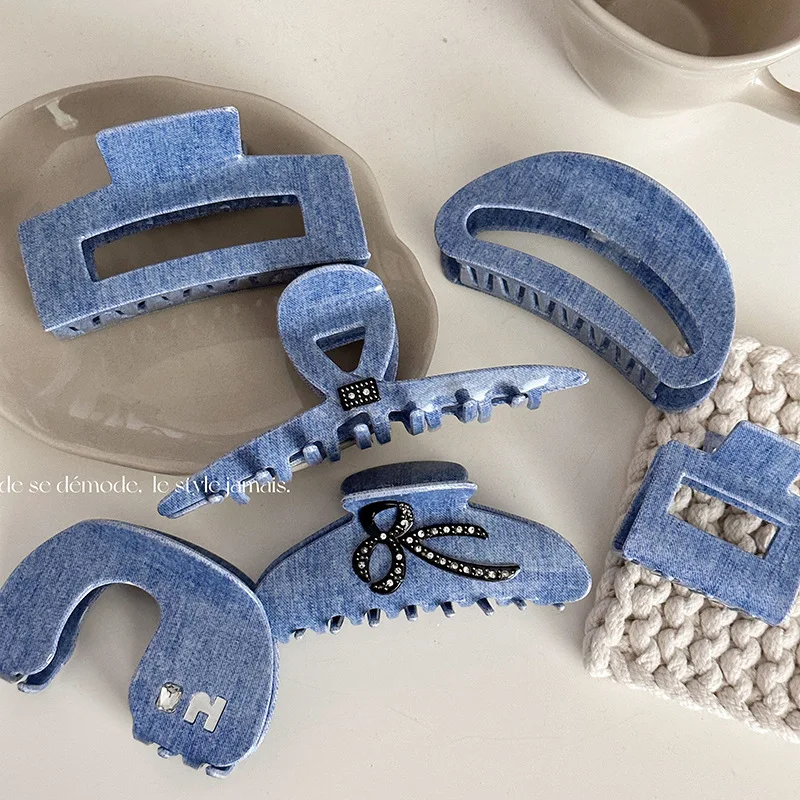 High-Grade Blue Barrettes Millennium Style Denim Style Acetate Hair Claw 2023 New Simple Shark Clip on the Back of the Head