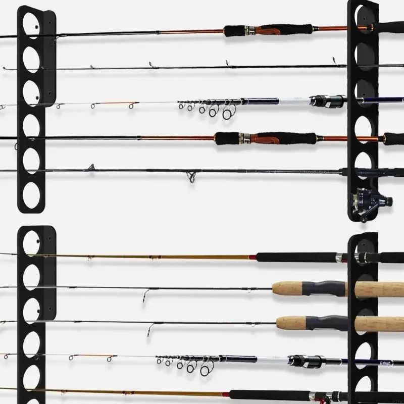 270C 6/12-Rod Fishing Rod Holder Wall Ceiling Storage Rack Horizontal Rod Stand for Garage, Cabin, Basement Fishing Accessory