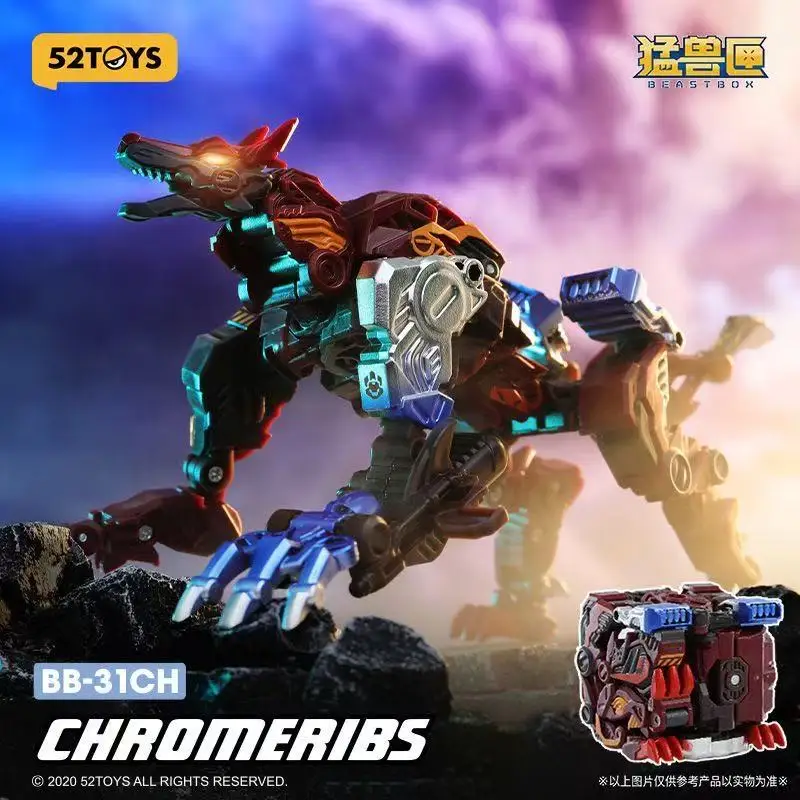 52toys Beastbox Chrom-Knochen Galvanisierter Wolf Transformierender Mecha Actionfigur Sammlerstück Trendige Figur für Fans