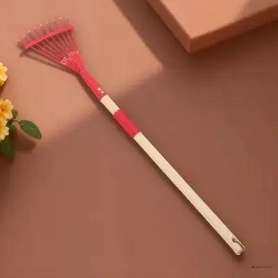 取り外し可能な木製ハンドル付きガーデンレーキ 赤色の小型芝生レーキで持ち運びが簡単で、快適な庭仕事ができます