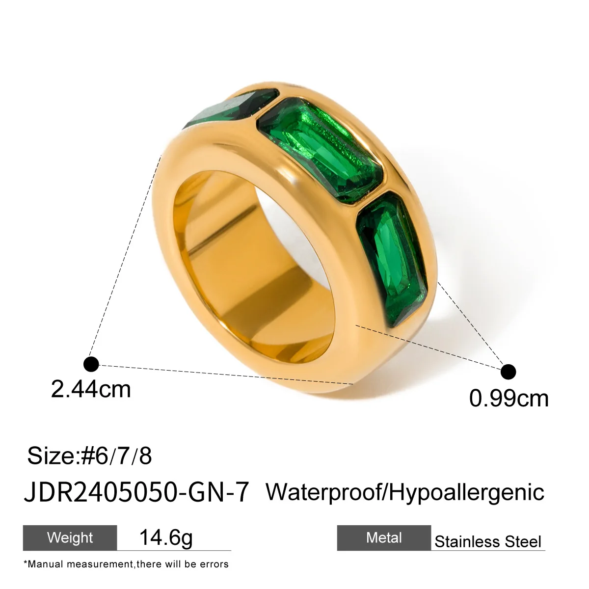 Stainless Steel PVD 18K Gold Plated Tarnish Waterproof Colorful Stone Solid Ring For Woman Jewelry Wholesale INS