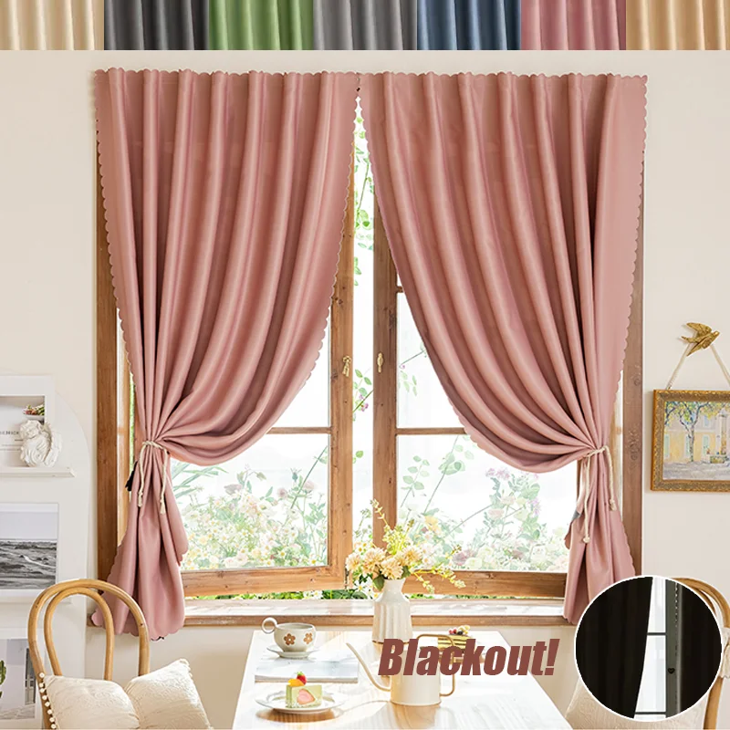 

1/2PCS Spring Luxury Self-adhesive No-Drill Blackout Curtain Window Treatment Sun Shade Privacy Drapes for Living Room Bedroom