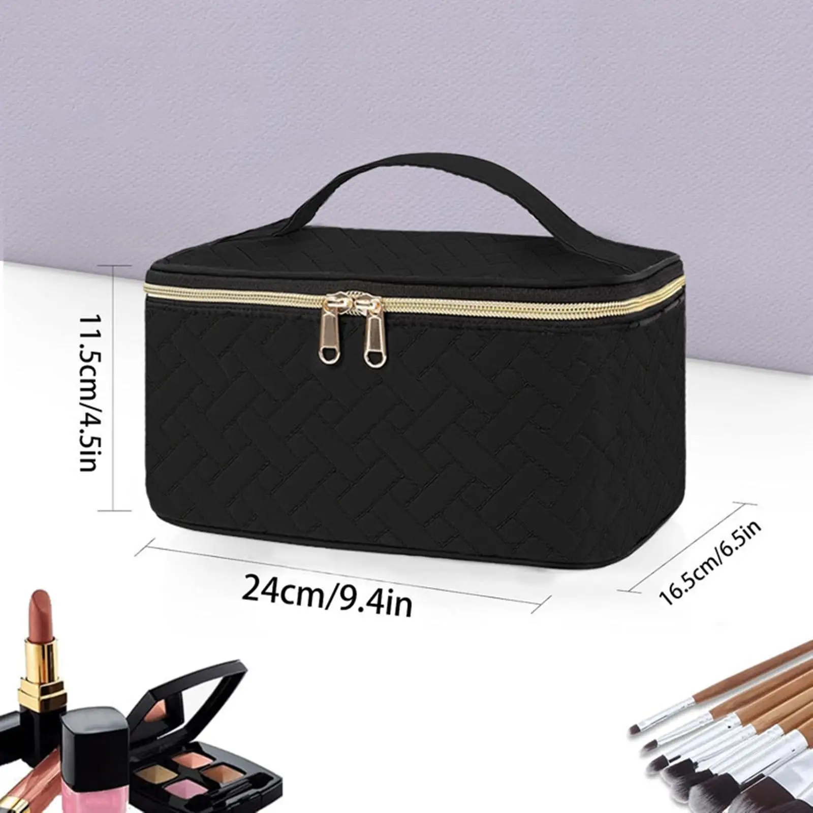 Bolsa de maquillaje con cremallera, organizador de maquillaje compacto grande impermeable para artículos de tocador, accesorios, juego de pinceles para barniz de uñas, cosmético