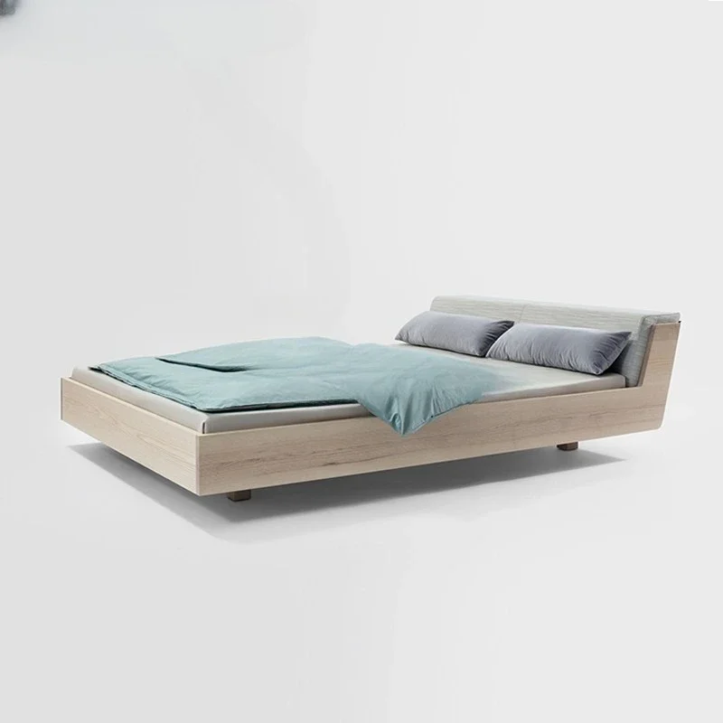 Full solid wood low b ed Nordic tatami Japanese suspended black walnut oak master bedroom soft bag backrest
