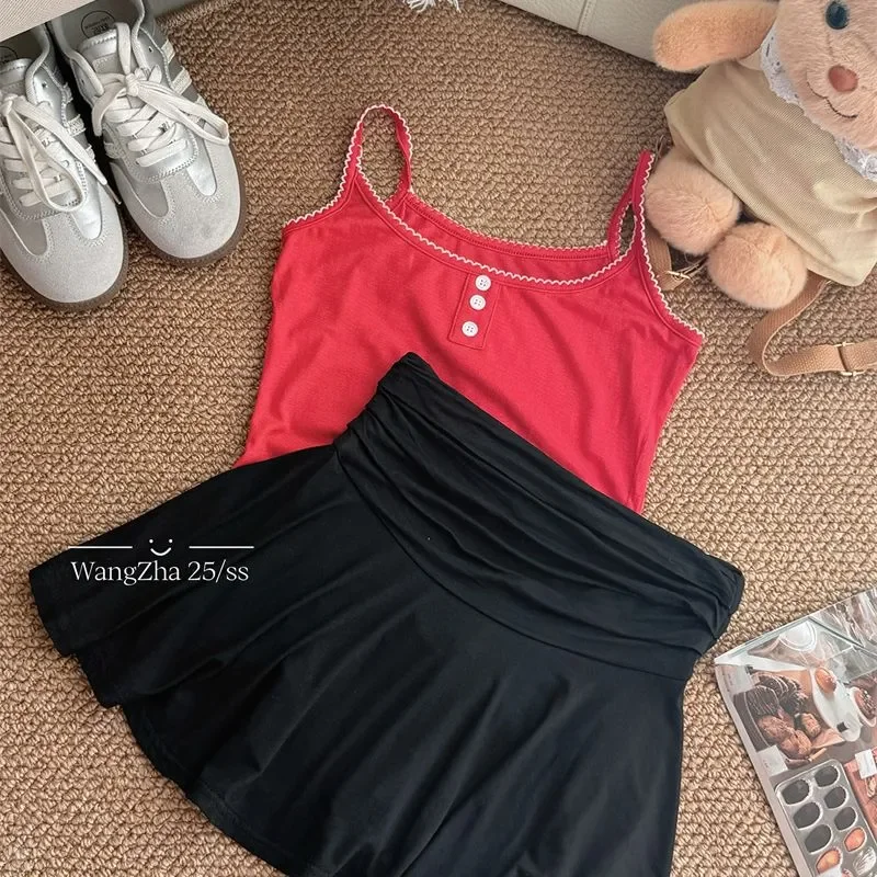 Ballet Style High Waist Ruched A Line Mini Skirt Women Summer Solid Color Anti Exposure Casual Skirt
