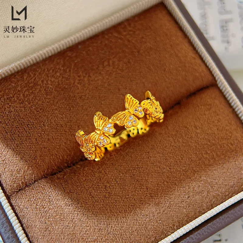 

The same 24K real gold dot diamond small crooked butterfly ring in the gold shop 9999 princess style butterfly ring closed tone