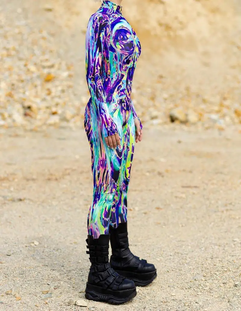 Halloween Damen Cyberpunk Roter Pfauenfeder-Jumpsuit Party Rollenspiel Steampunk Halloween Festtagskostüm Stretch-Bodysuit – Detail 24