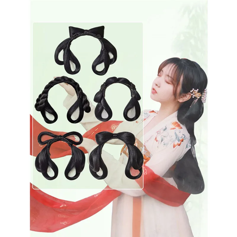 Parrucca stile Costume antico monopezzo Hanfu Bun manipolo femminile confezione per capelli pigro morbido