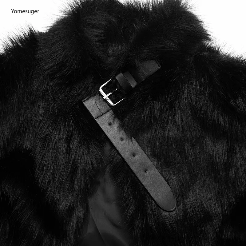 Yomesugar مثير فروي المحاصيل سترة المرأة محب الوقوف طوق أكمام معطف شتاء دافئ ملابس خارجية Coquette منتصف الليل كلوبوير #6