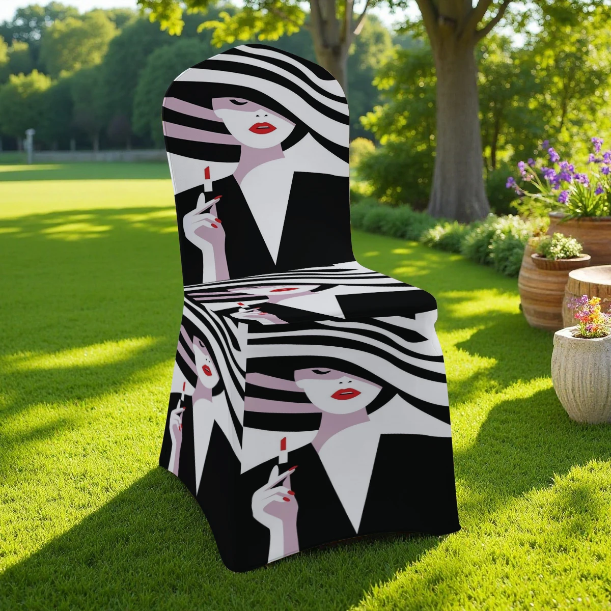 2D Black and White Pop Art Portrait Print Stretch Full Coverage Chair Cover