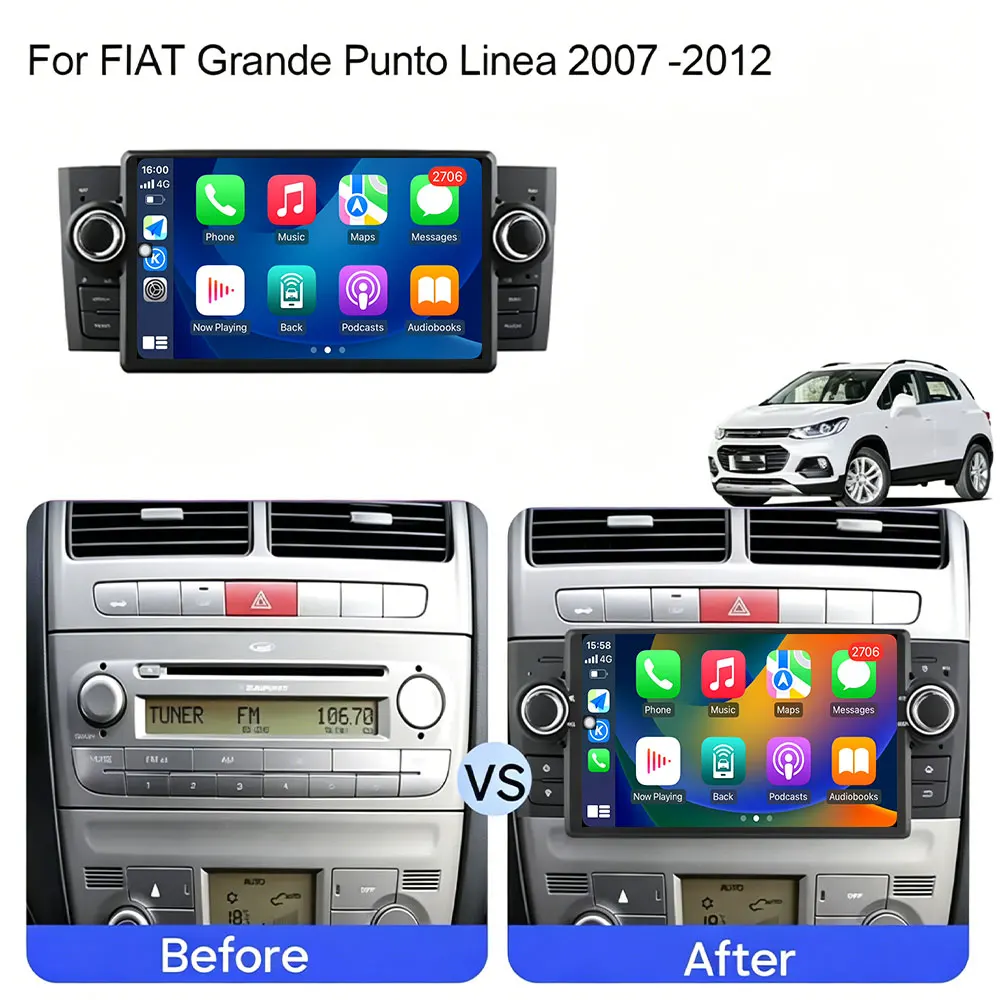 Car Radio Android For Fiat GrandePunto Linea 2007 -2012 GPS Navigation 5G Auto Stereo Wifi Multimedia Player No 2din