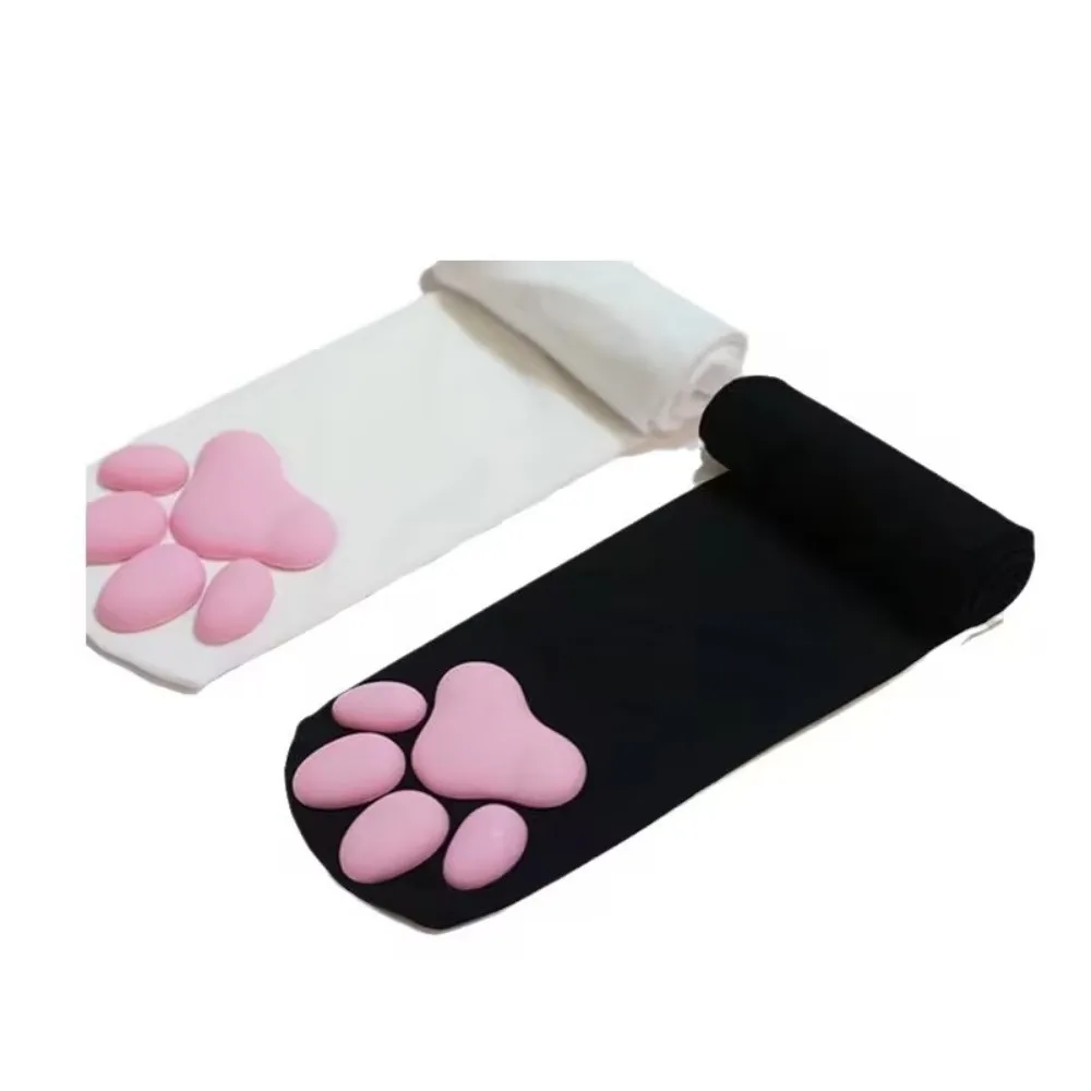 PESENAR Calcetines 3D con diseño de pata de gato por encima de la rodilla, lindos calcetines hasta el muslo con estampado de pata rosa para mujer