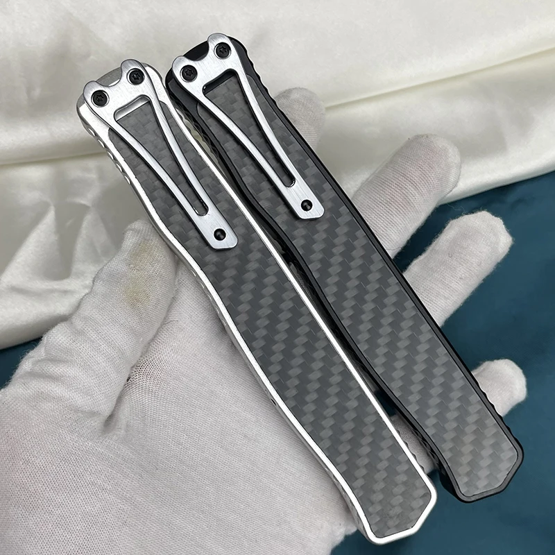 مايكرو OTF سكين D2 شفرة فولاذية صلابة عالية ألياف الكربون التصحيح سبائك الألومنيوم مقبض التخييم في الهواء الطلق سكين جيب الدفاع عن النفس #6