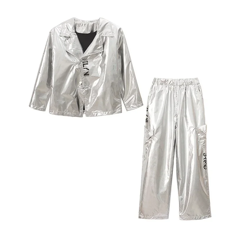 Abbigliamento Hip Hop per ragazzi Top con paillettes argento Pantaloni corti argento per ragazze Abiti per costumi da ballo jazz per bambini