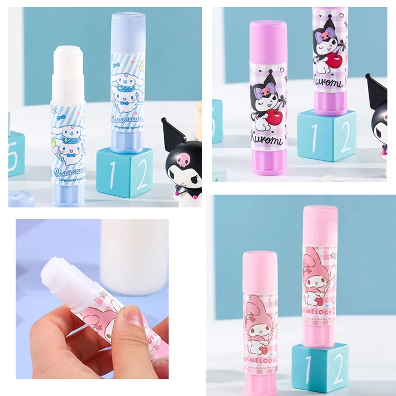 4/24pcs Sanrio Solid Glue Kuromi Hello Kitty Melody Cinnamoroll Fast Dry Solid Stick School Office Supplies Stationery Wholesale