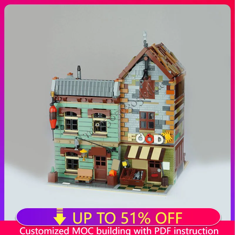 1991 PCS MOC Bait Shop And Grocery High Rise Building Blocks Model Children Puzzle Educational Assembly Birthday Surprise Gifts