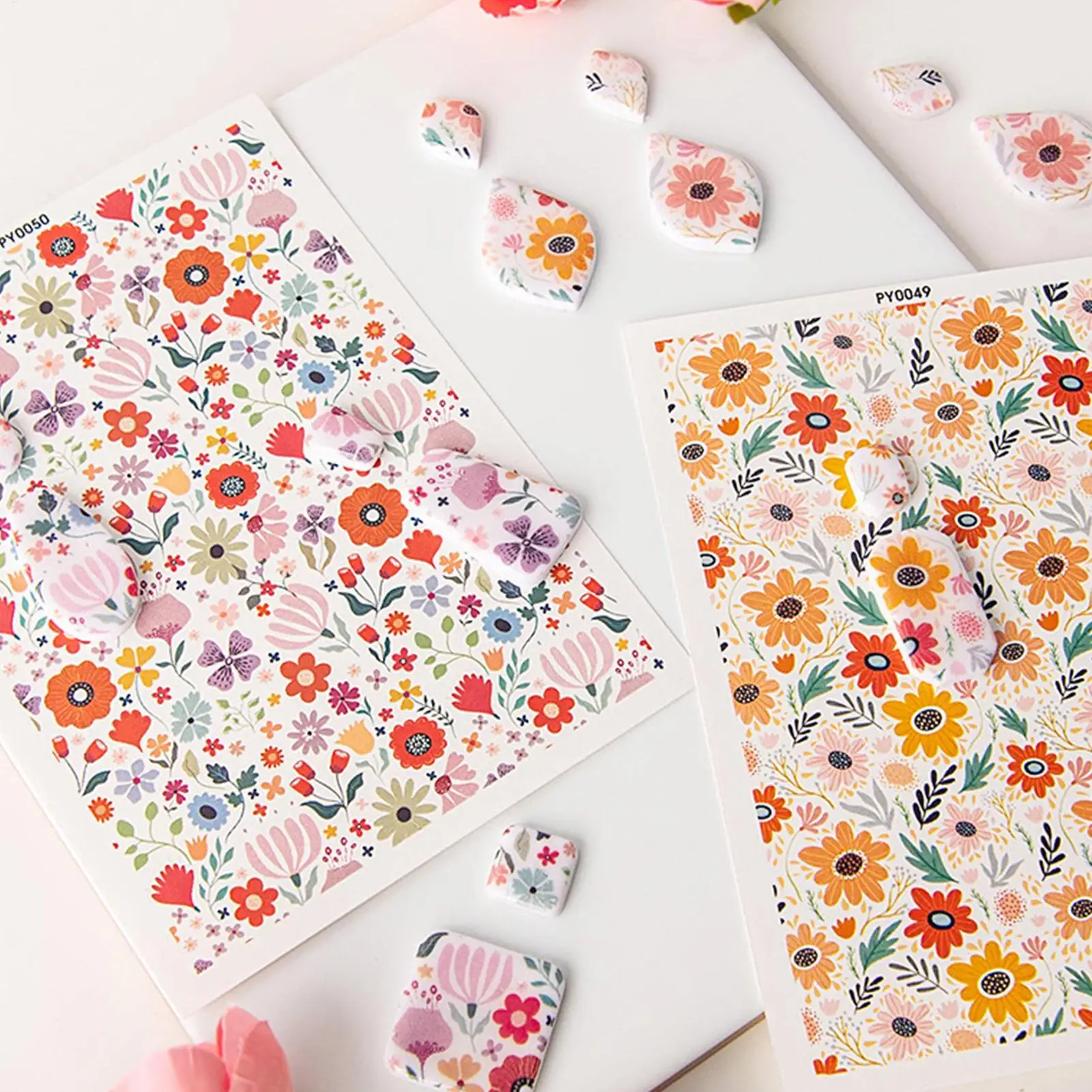 9.5x13.8cm Clay Transfer Sheets Rustic Handmade Water Soluble Colorful Flower Pottery Decals For Adults Earrings Jewelry Crafts
