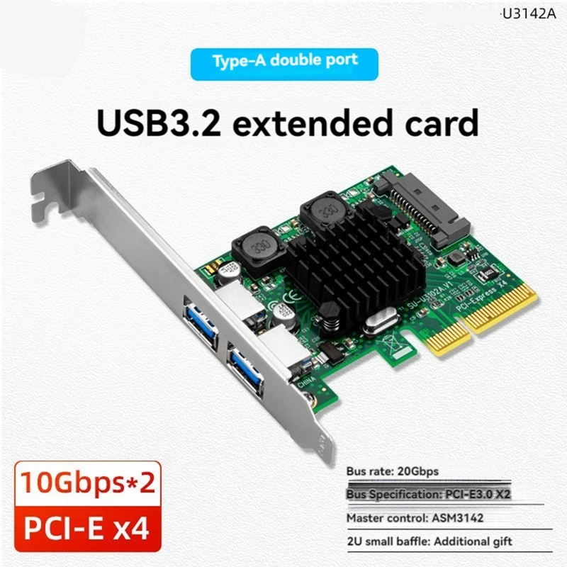 2 Ports USB 3.1 Expansion Card PCIE X4 To USB 3.1 Expansion Card Adapter Card ASM3142 Chipset For Desktop-AC47
