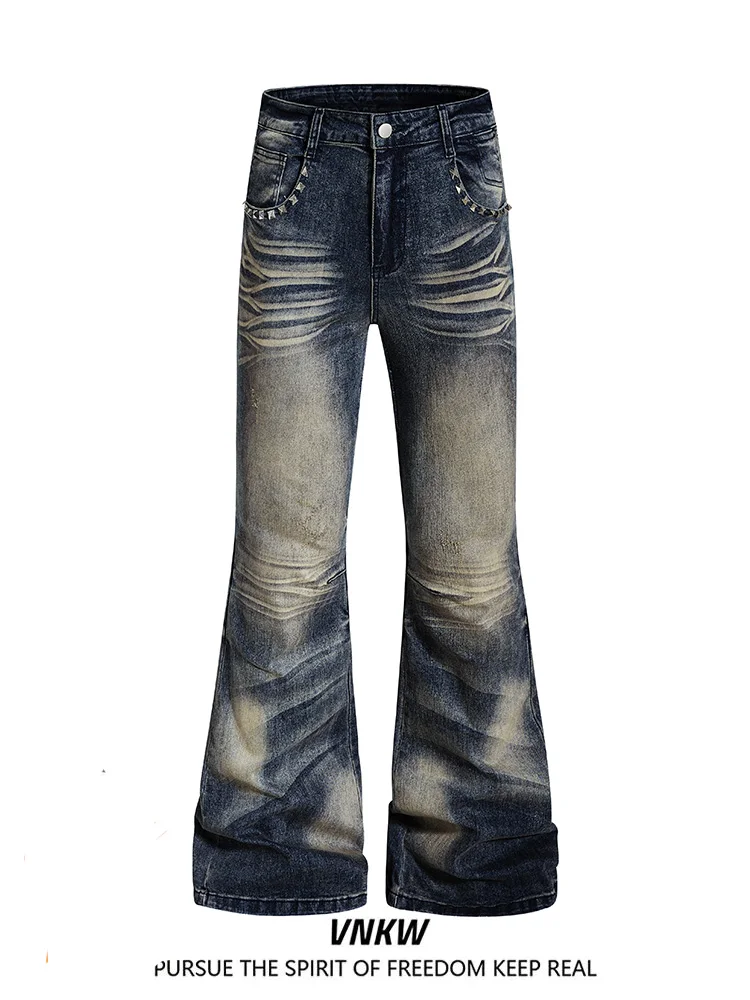 

American Retro Style Denim Jeans Men's Loose Flared Washed Casual Slimming Long Trousers Straight Tube Jeans