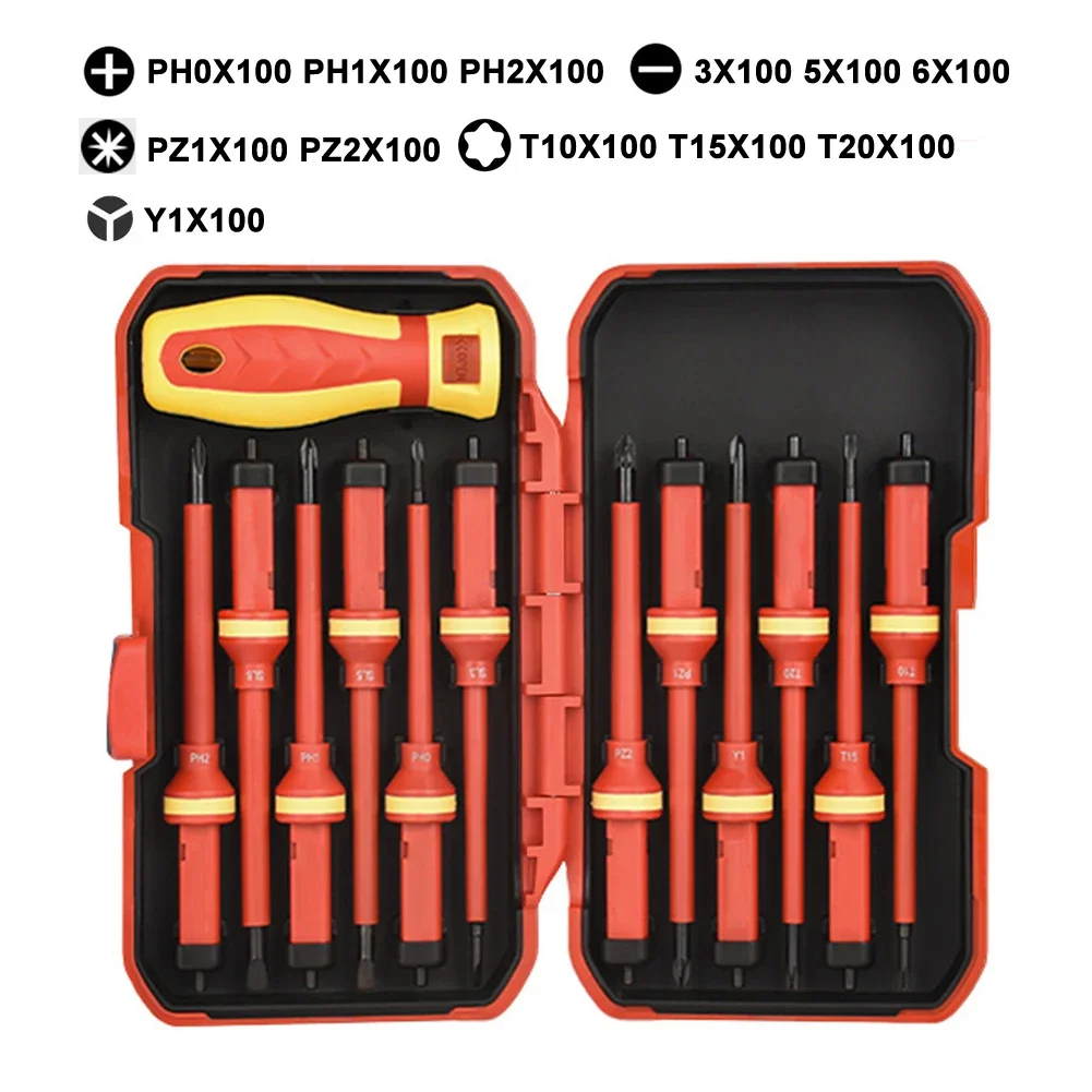 13pcs Insulated Screwdriver Set Magnetic Changeable Head 1000V High-voltage Resistant Electrician Tools Insulated Screwdriver