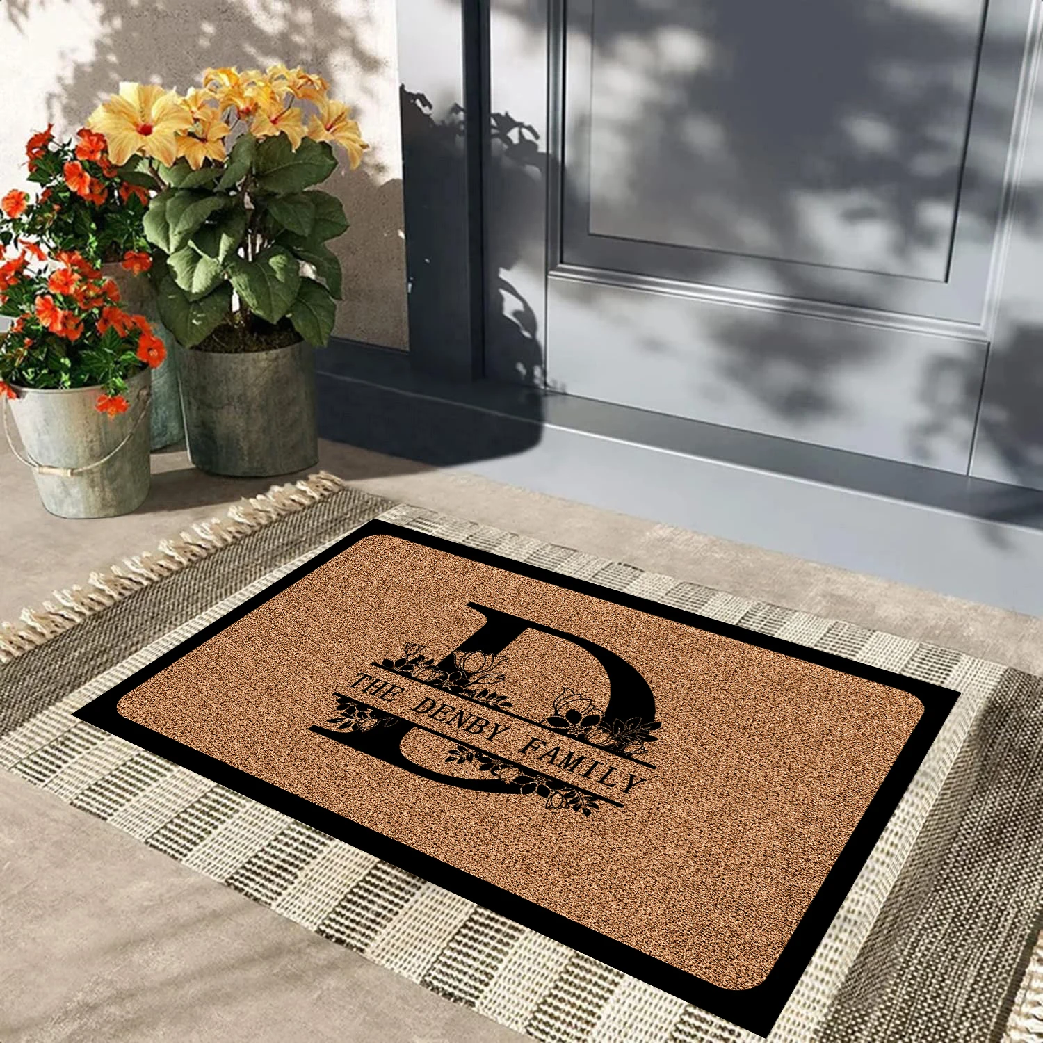 

Custom Last Name Doormat,Entrance Door Mats, Non-Slip Rubber Personalized Split Monogram Initial Letter Floor Mat Decorative