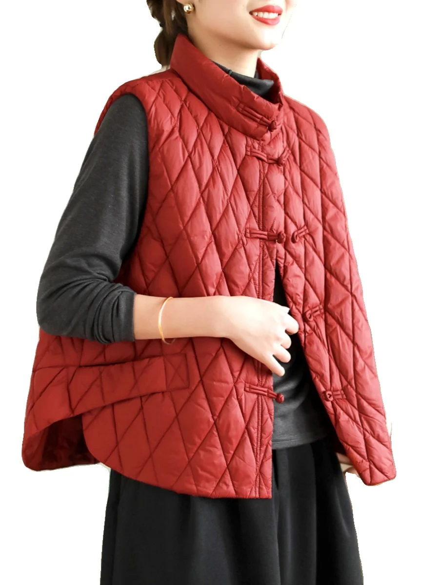 Lichtgewicht ort diamantpatroon dons katoenen vest dames losse winterjas vest merk ongeregistreerde woon-werkverkeer sle andere ma...