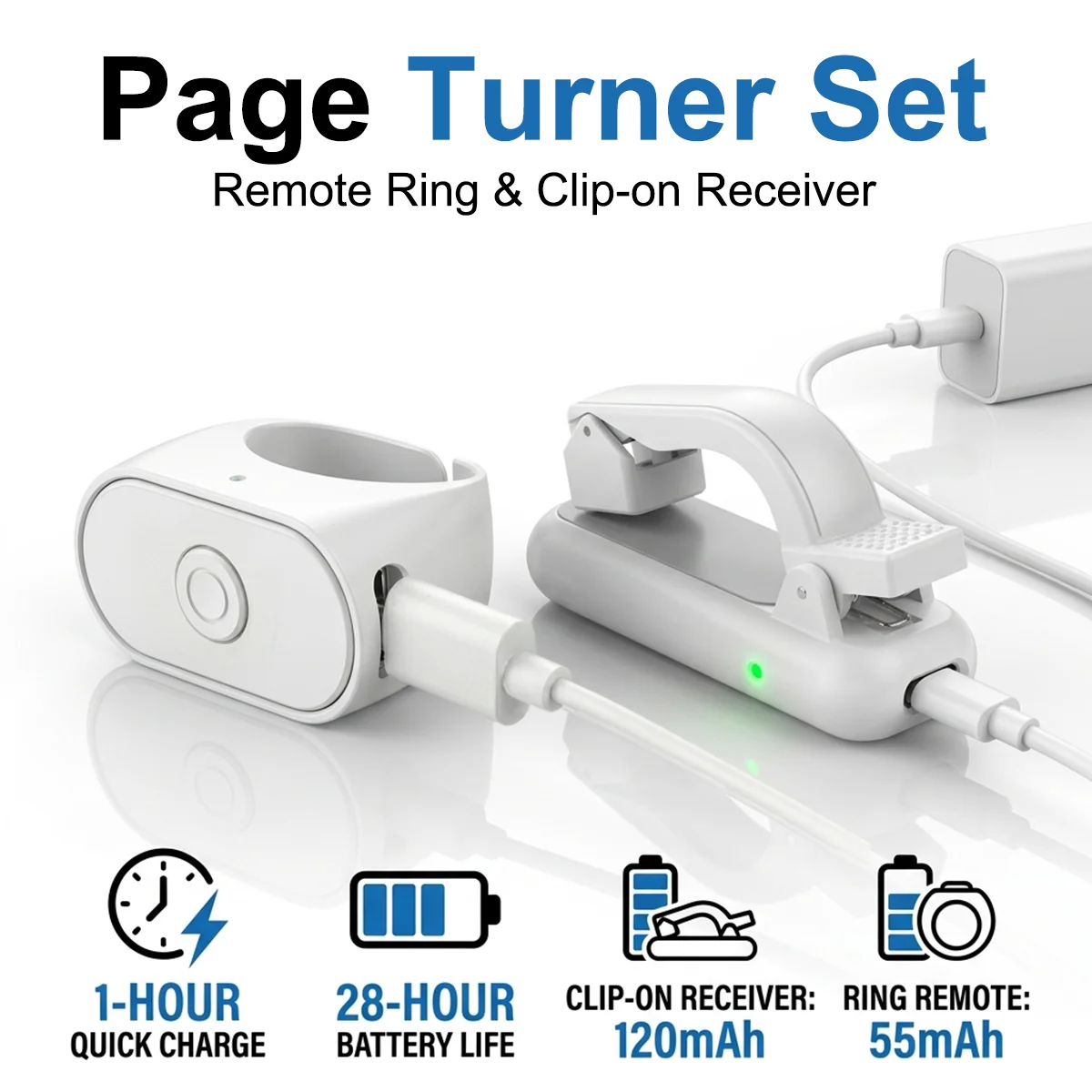 A 2-In-1 Wireless Page-Turning Ring Remote, Suitable for Reading on Iphone,As Well As for Recording Videos on Phones And Taking